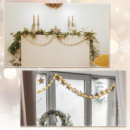 67.2 Inch Christmas Bead Garland Wood Bead Garland for Christmas Tree Decorations Gold and White Wood Bead Garland Rustic Wooden Bead Garland for Farmhouse Table Wall Boho Hanging Ornaments