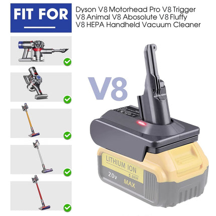 Uniqus V8 Adapter For Dyson V8,For Dewalt 20V 60V Lithium Battery Fit For Dyson V8 Handheld Vacuum Cleaner Compatible With V8 Animal V8 Absolute V8 Motorhead Pro V8 Fluffy V8 Sv10 Cordless Vacuum Cleaners