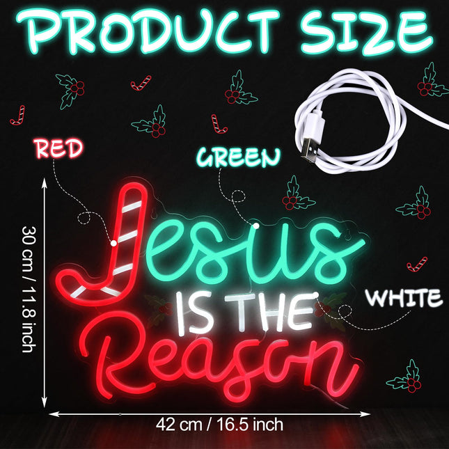 Jesus Is the Reason Neon Sign Christmas LED Sign Lighted Wall Art Decoration Neon Light USB Powered for Ceremony Party Bar Home Birthday Bible Church Decor (Classic)