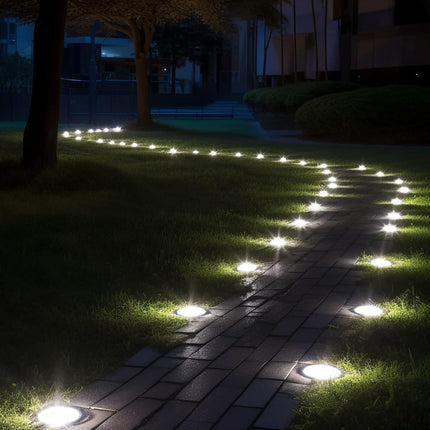 Biling Solar Outdoor Lights 12 Pack, Bright 12 Leds Solar Ground Lights Waterproof, Flat Pathway Lights Solar Powered For Yard