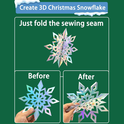 3D Hanging Snowflake Decorations - 48Pcs Large Holographic Snowflakes in 3 Sizes Christmas Tree Hanging Ornaments for Winter Wonderland Decorations Frozen, Snowflakes Birthday Party, Rainbow