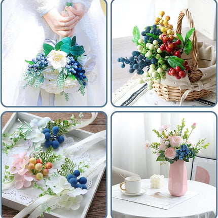 HUIANER Artificial Berries, 4pcs Artificial Blueberry with Stems Christmas Lifelike Fruits Fake Blueberries Simulation Flowers for Valentine's Day DIY Bridal Bouquet Home Decoration