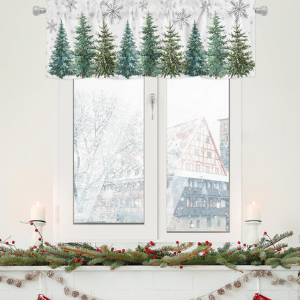 DecorLovee Green Christmas Tree Curtains Valances for Windows Living Room, Xmas Tree Curtain Toppers and Valances for Bedroom, Winter Snowflake Rod Pocket Short Shade Curtains Kitchen Valances 54"x18"