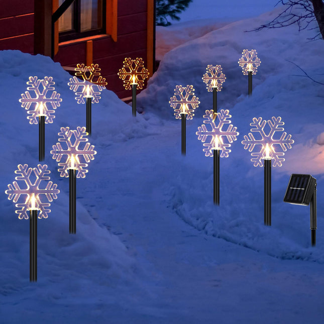Retisee 10 Pcs Solar Christmas Pathway Lights Snowflake Garden Decorative Stake Light Waterproof Solar Powered Outdoor Christmas Decoration Snowflake Stake Lights Outdoor for Landscape Patio Yard Lawn