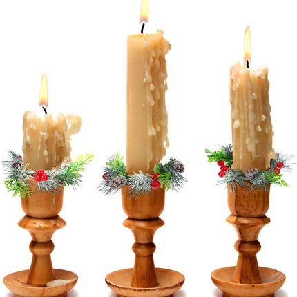 6 Pieces Christmas Candle Ring Artificial Berry Candle Rings with Pine Cones Small Wreaths for Home, Wedding, Living Room and Christmas Holiday Table Decoration (Red, 4.7 Inch)
