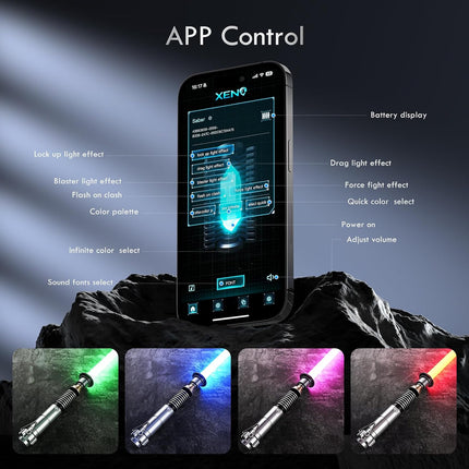 DAMIENSABER Upgrade Xenopixel 3.0 Motion Control Smooth Swing Light Sabers with 34 Sound Fonts Infinite Color and 16 RGB Fast Color Changing, More Sensitive Light Sabers for Adults