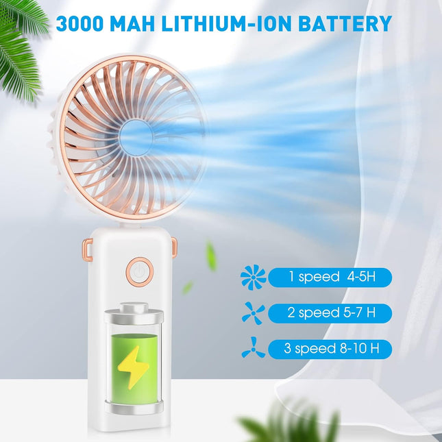 Handheld Fan, Portable Fan Usb Rechargeable With 3 Speeds, Battery Operated Electric Powered Mini Fan Foldable Desktop Fans With