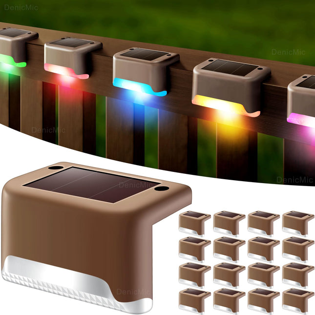 16 Pack Waterproof Led Solar Step Lights for Outdoor Decks, Railing,Stairs, Step, Fence, Yard, and Patio Christmas Decoration Lights(Color Changing)