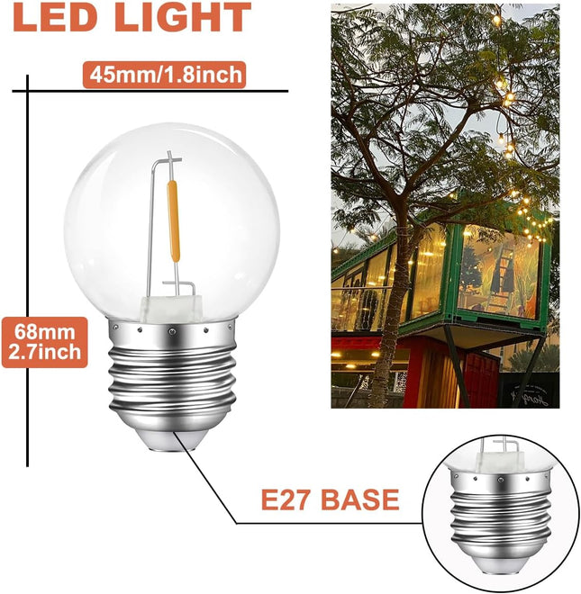 Night Light Bulbs,E27 LED 1W Light Bulb,Low Watt LED Light Bulbs,Warm White 2700K,E27 LED Bulb Decorative for String Lights Christmas Wedding Party Decor,Clear,Plastic,AC 120V,10 Pack