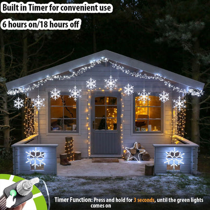 Christmas Snowflake Lights with 10 Drops, 9ft 150 LED Twinkling Cool White Icicle Christmas Lights, Waterproof Connectable Hanging Lights for Indoor Outdoor Eaves Window Curtain Porch Xmas Décoration