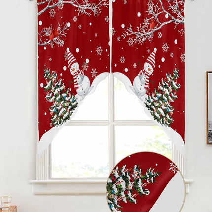 Christmas Swag Curtains,Snowman Kitchen Swag Curtains Xmas Tree Rod Pocket Valances Tier Pair Swag Topper,Bird Branch Snowflake Red 2 Panels Window Treatment for Bathroom Living Room Bedroom