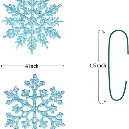50 Pieces Plastic Snowflake Ornaments Glitter Snowflake Christmas Tree Hanging Decorations with 50 Pieces Hooks for Winter Wonderland Home Decor Xmas Party Favors Supplies