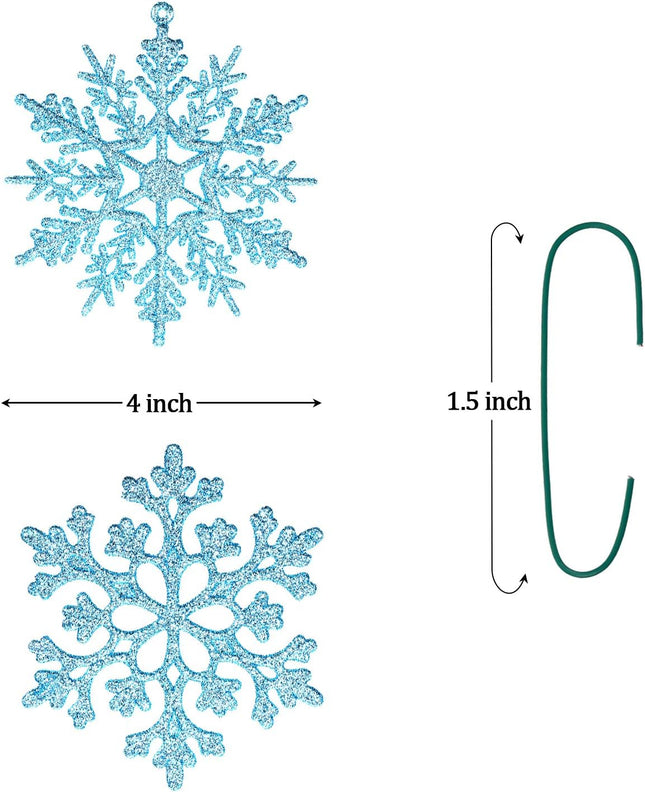 50 Pieces Plastic Snowflake Ornaments Glitter Snowflake Christmas Tree Hanging Decorations with 50 Pieces Hooks for Winter Wonderland Home Decor Xmas Party Favors Supplies