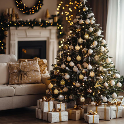 30ct 2.36 Inch Christmas Ball Ornaments, White and Gold Shatterproof Christmas Tree Decorations Balls Ornaments Set, Elegant Hanging Ornament for Xmas Tree Holiday Decor