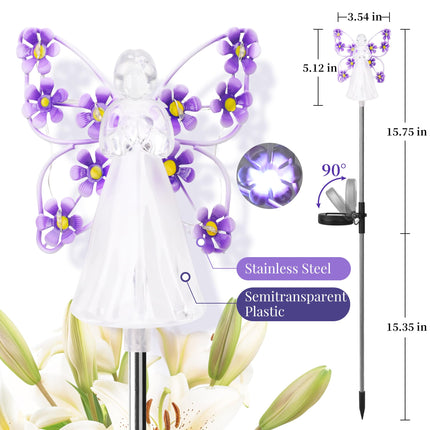 GIGALUMI Solar Angel Garden Stake Lights - 2 Pack Angel Solar Lights Outdoor Garden, Eternal Light Angel with 7 LEDs for Cemetery Grave Decorations, Memorial , Christmas Yard Art, Sympathy s