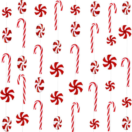 WILLBOND 48 Pcs Christmas Candy Canes Ornament Candy Swirl Garland Plastic Candy Tree Decoration Fake Candy Hanging Ornament with Crystal Wire for Xmas Party Christmas Home Decor (Red and White)