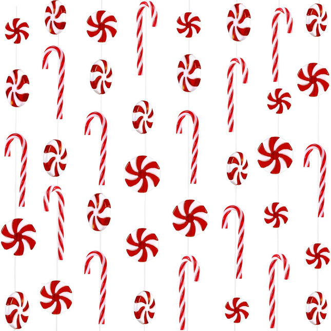 WILLBOND 48 Pcs Christmas Candy Canes Ornament Candy Swirl Garland Plastic Candy Tree Decoration Fake Candy Hanging Ornament with Crystal Wire for Xmas Party Christmas Home Decor (Red and White)