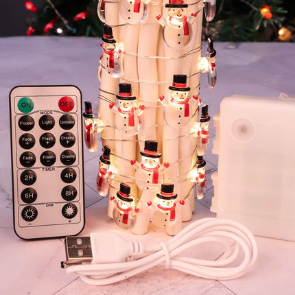 Silverstro Snowman Christmas String Lights: 10 Ft 30 LED USB & Battery Powered Fairy Lights with Remote - Kid's Room Bedroom Kitchen Party Xmas Tree Decor