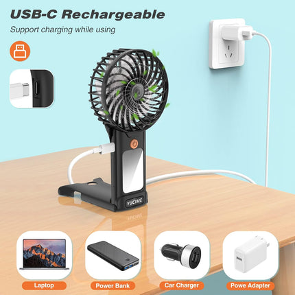 Portable Handheld Fan Desk Fan, Powerful Personal Fan 4 Adjustable Speed Usb Recharging Battery Operated Mini Fan With Makeup