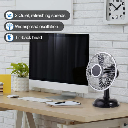 Mini Retro Desk Fan With Oscillating Function, UsbPowered Table Fan, Portable And Quiet 6 Inch, 2 Speeds, Small Fan Vintage Style