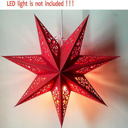 Hollow Out Paper Star Lantern Hanging Star Lampshade Decoration for Halloween Christmas Holiday Party Celebration (Red)