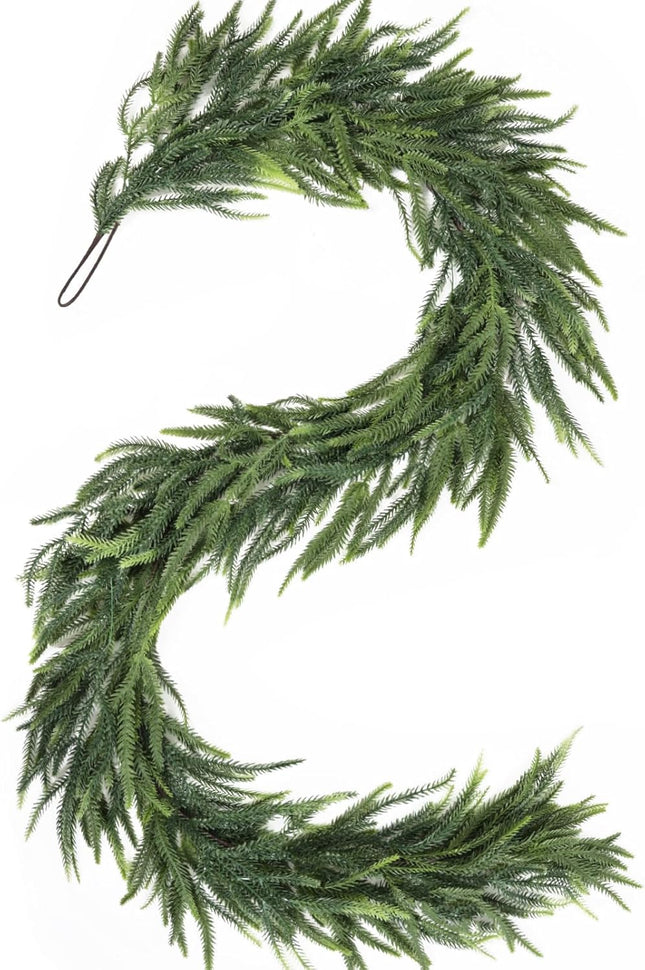 6ft Norfolk Pine Garland, Real Touch Artificial Greenery Winter Garland Decor for Home, Fireplace, Wall, Porch, Table, Mantle, Indoor Outdoor Decoration