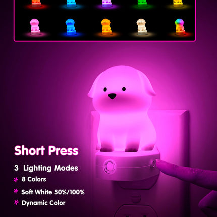 L LOHAS LED Plug in Night Light for Kids, 3D Cute Puppy Night Light with Dusk to Dawn Sensor, RGB+Soft White 3000K Dog Night Light, Christmas Birthday Nightlight for Kids, Room Decor