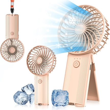 Portable Handheld Fan Pink, Rechargeable Small Personal Fan, 15H Max Cooling Time, 4 Speeds Battery Operated Fan, Women, Men'S