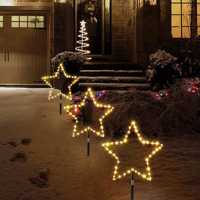 Wuhoo Pathway Lights 3 Pack Christmas Pathway Star Lights Christmas Decorations 8 Modes Waterproof Led Garden Stake Lights for Outdoor Walkway Yard Lawn Porch Party (Warm White)