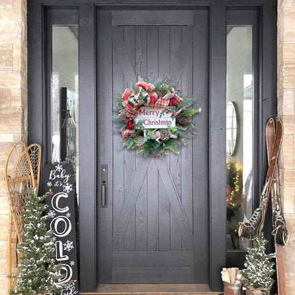 Bibelot 18inch Mesh Chrimas Day Wreath 18inch Artificial Winter Berries Wreaths with Merry Christmas Sign for Indoor/Door Decor, Wreaths for Christmas and Winter Decor