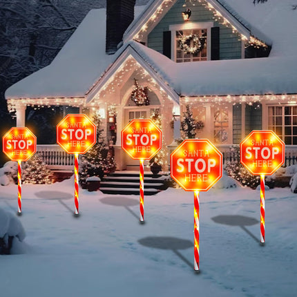 MUMTOP 5 Pack Santa Stop Here Christmas Decorations, Battery Operated Pathway Christmas Stake Lights, Outdoor Christmas Lights for Lawn Yard Garden