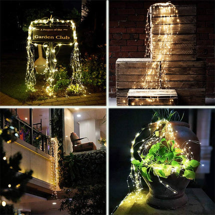 220 LED Solar Firefly Bunch Lights, 8 Flashing Modes, Fairy Copper Wire Waterproof String Lights, Decorative Vine Solar Watering Can Lights, Outdoor Garden Tent Christmas Decor (Warm White)