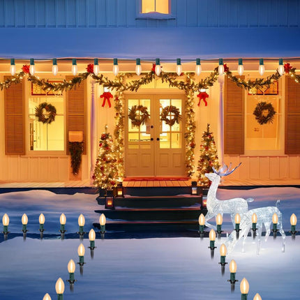 38FT C9 LED Christmas Pathway Lights,25 Warm White Connectable Weatherproof LED Christmas Walkway Lights with C9 LED Bulbs and Stakes for Driveway Yard Lawn Sidewalk Christmas Decoration