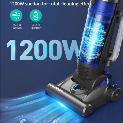 Upright Vacuum Cleaner, Aspiron 1200W 25Kpa 5Mode Bagless Vacuum Cleaner With Crevice Tool & Extension Wand,3L Dust Cup With Hepa Filter, Upright Vacuum For Carpet, Pet Hair,Hard Floor,Tile Particles