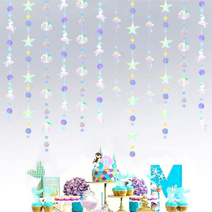 Iridescent Mermaid Birthday Party-Decorations Garland - 40FT Euphoria Under The Sea Jelly Fish Favors,Seashell Starfish Hanging Streamers Swirl,Little Mermaid Baby Shower Banner Decor Panduola