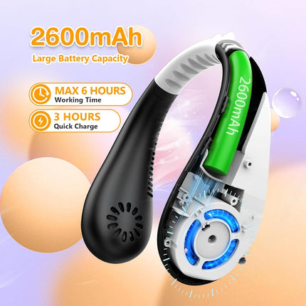 Kids Neck Fan, Portable Bladeless Fan For Kid 414Y Girls Boys, 2600Mah Usb Personal Mini Fan Cooling Fan For Travel/Camping/Study