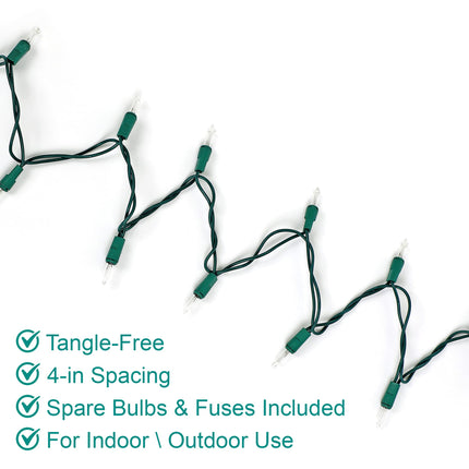 100 Christmas Mini Lights - 24.8 ft / 7.5m - 120V - Warm White Bulbs 2800K - Green Wire - 120V - End to End Connection - Indoor & Outdoor Use - Light Strings for Christmas Tree and Year Decoration