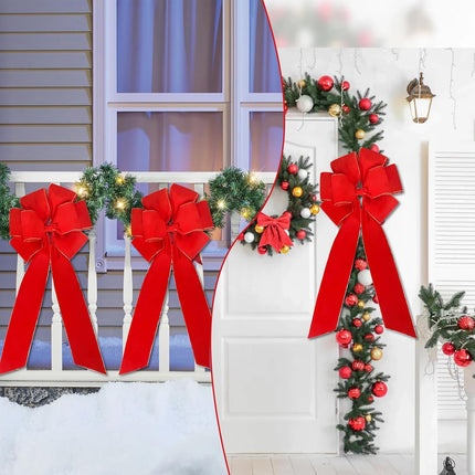 Large Christmas Bows,Giant Red Bow, Velvet Red Outdoor Christmas Decoration – Large Waterproof Red Bow for Door, Wreath, and Christmas Tree – Elegant Big Outdoor Christmas Bows (Red 2, 2 PCS)