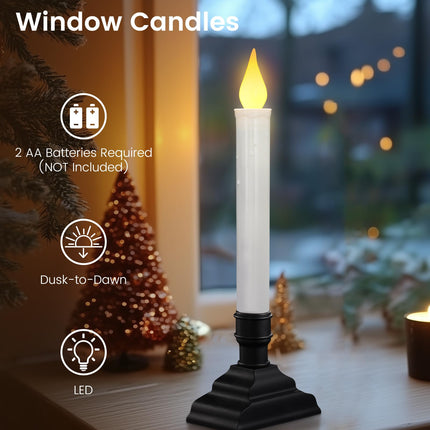 SURAIELEC 4 Pack Battery Operated Window Candles, Dusk-to-Dawn Window Lights with Removable Candle Holders, LED Flameless Candlesticks for Christmas Window, Mantel, Dining Table, Matte Black