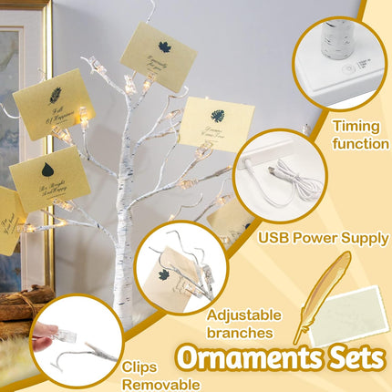 Vanthylit Money Tree Holder Set of 2, 24 LED Warm White Lights Battery Powered Timer, with Clips and Greeting Cards, Holder Decor for Photo Mother's Day Christmas Graduation s