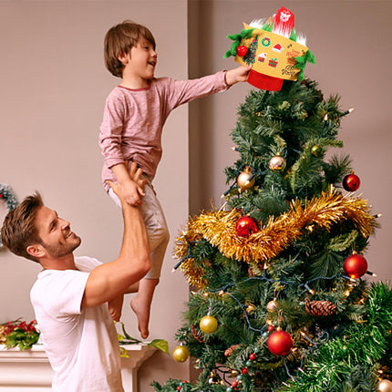Christmas Tree Topper - 13.77 Inch Elf Christmas Decoration Behind Book with Magic Stickers, for Holiday Indoor Wreath Front Door Party Supplies