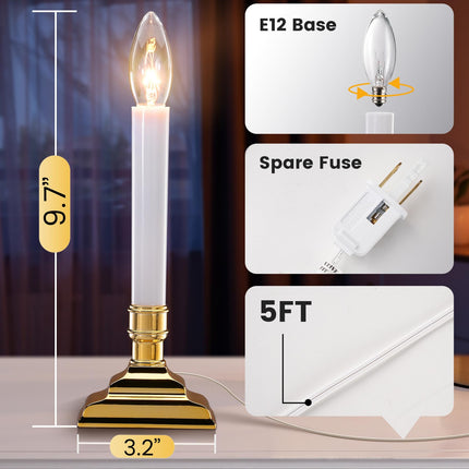 SURAIELEC 6 Pack Plug-in Window Candles, Dusk-to-Dawn Window Lights with Gold Candle Holders, Flameless Candlesticks for Christmas Window, Mantel, Dining Table, Gloss Gold, UL Listed