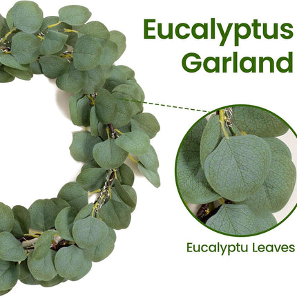 6.5 FT Pre-Lit Eucalyptus Garland with 100 LED Lights & 8 Modes, Lighted Garlands Greenery Wedding Indoor Outdoor, Christmas Garlands Decorations for Mantle Stairs Fireplace Window Wall Decor