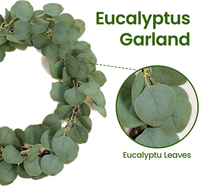 6.5 FT Pre-Lit Eucalyptus Garland with 100 LED Lights & 8 Modes, Lighted Garlands Greenery Wedding Indoor Outdoor, Christmas Garlands Decorations for Mantle Stairs Fireplace Window Wall Decor