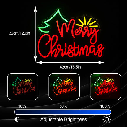 Merry Christmas Neon Sign USB Power Sunshine Light Up Sign Dimmable Christmas Tree Led Neon Light for Christmas Party Year Home Wall Decor (Dimmable USB)