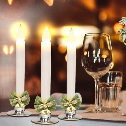 Christmas Window Candles Lights with Timer Candles Flameless,Sliver Candlestick, Suction Cups,20 PCS Battery Included,Christmas Bow& Box