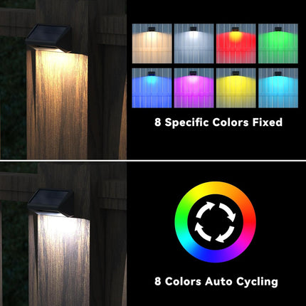 Bridika Solar Fence Lights 8 Colors, Warm White, Cool White And Rgb, Bright Deck Lights Solar Outdoor Waterproof, Dusk To Dawn