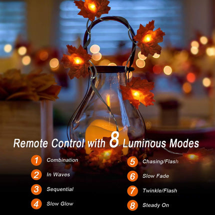Coolrunner 2 Pack 10FT/20LED Maple Leaves String Light, Fall Garland Lights with Remote Control, Waterproof Battery Operated with 8 Modes for Home Indoor Outdoor Garden Party Decoration Thanksgiving C