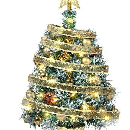 Small Prelit Christmas Tree, 20" Tabletop Mini Xmas Trees, Snow Flocked Battery Operated Tiny Artificial Trees with Lights, Balls Ornaments, Lighted Xmas Decorations for Table Centerpiece