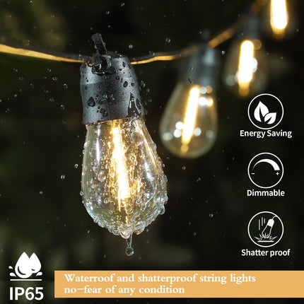 Solar String Lights for Outside 49Ft Solar Outdoor String Lights USB Rechargeable Dimmable Waterproof S14 Patio Lights with Remote 25 Shatterproof Bulbs Hanging Lights for Garden Porch Party Christmas
